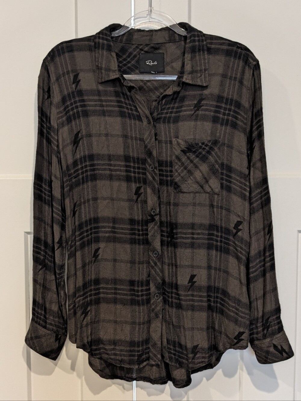 Rails Black and Brown Flannel Lightning Bolt Plaid Button-Down Shirt